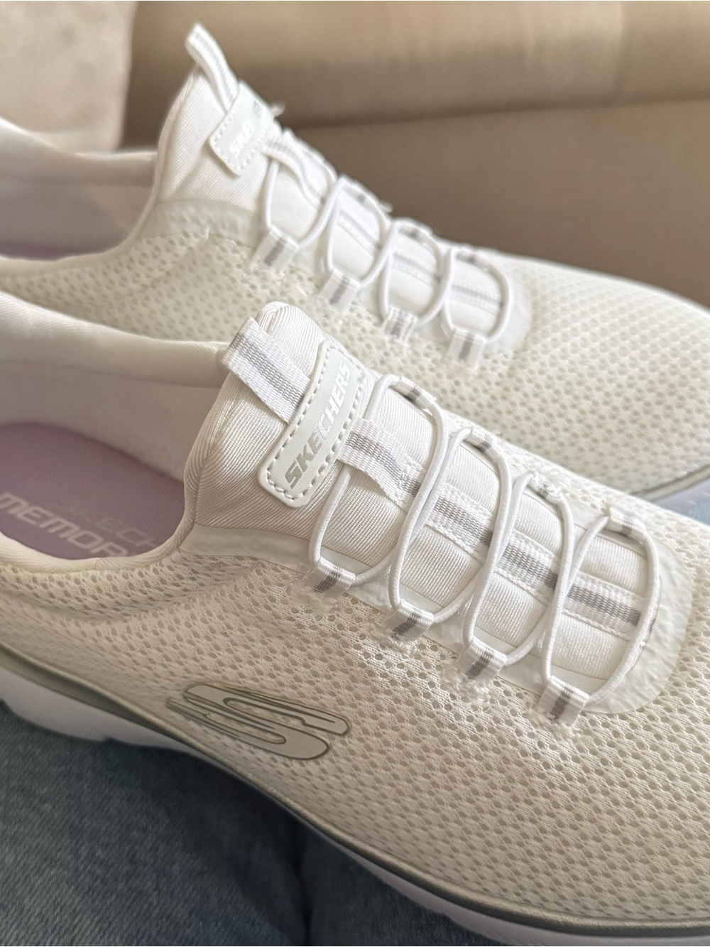 Skechers All-White Slip-On Knit Sneakers